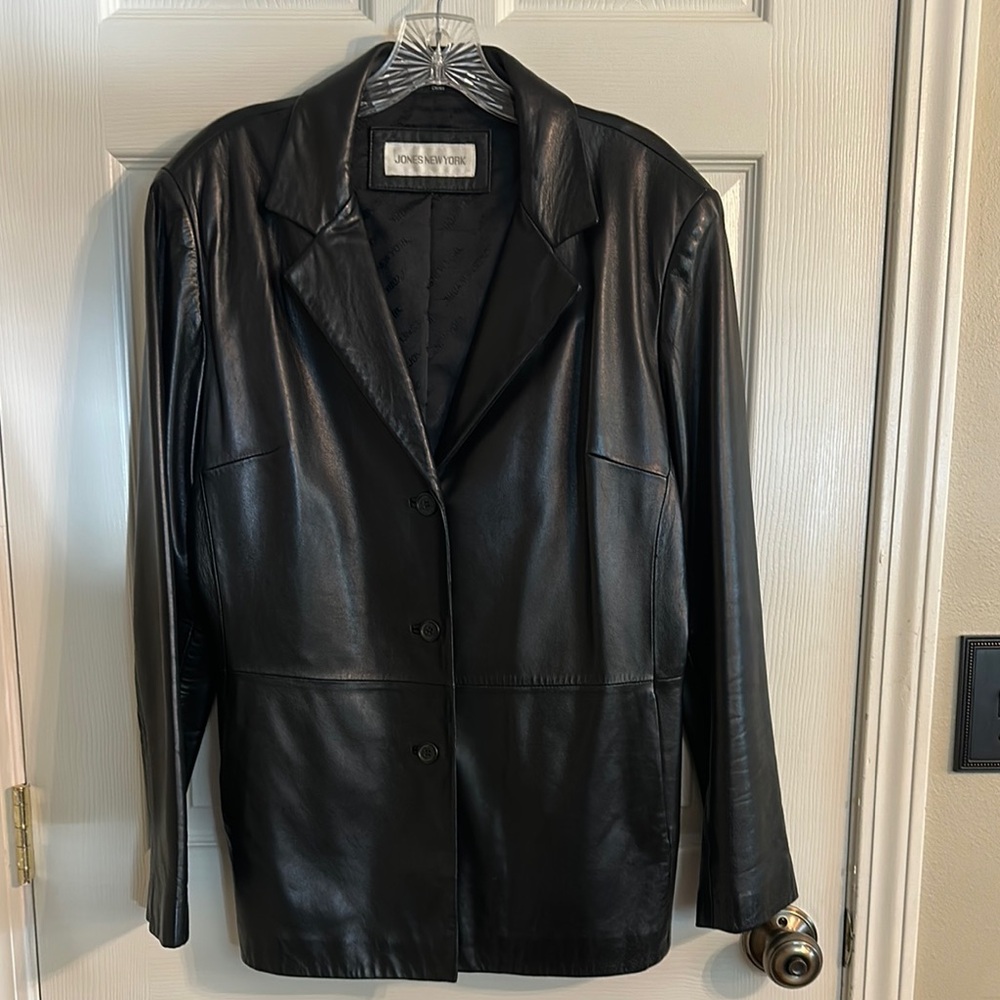Jones New York-Women's Black Leather Jacket, sz 14.